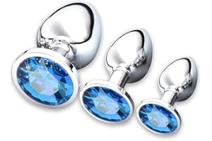 NAILGELER 3 Piezas Anal Butt Plug, Plug Anales,Plug Anal Metálico,Juguetes Sexuales Anales,Butt Plug con Diamantes， Pequeño Mediano Grande Plug Anal,Sex Toys para Adultos para Mujeres y Hombres (Azul)
