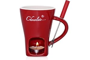 Gwezmxs Keramik Schokofondue Tasse Set mit Mit Gabel - 200ml, Rot