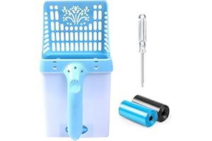 KALSEY Paletta per Lettiera per Gatti, 2 in 1 Paletta Lettiera Gatto Plastica, Cucchiaio per Lettiera con Secchio per la Conservazione della Pala e Sacchetti di Plastica per la Raccolta dello Sterco