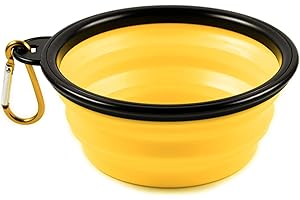 PhoneNatic Gamelle Pliable en Silicone pour Chien et Chat - Jaune - avec Mousqueton - Taille S - 350 ML - 60014331