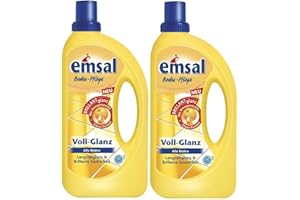 2X emsal Boden-Pflege Voll-Glanz 1 Liter, Langzeitglanz & Brillante Sauberkeit mit Orangenwachs