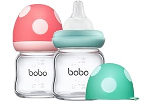 YOHKOH Wide Mouth Glass Baby Bottle, Anti-Colic Glass Baby Bottle Sets with Ultra Soft Silicone Teat, for Newborn Babies from 1 Month (Multicoloured, 100 ml (Pack of 2))