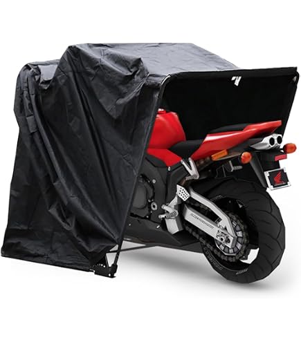 Bâche De Protection Pour Moto Extérieur - Tissu Oxford 600D Imperméable - Pour 2 Motos (345x135x191 Cm) - Fenêtre Aération, Cadre Métal - Noir