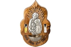 MaMeMi Weihwasserkessel/Weihbecken aus Olivenholz [God bless our Home/Gott segne unser Haus] Original HANDGEFERTIGT in Bethlehem, [10,5 x 16 cm]