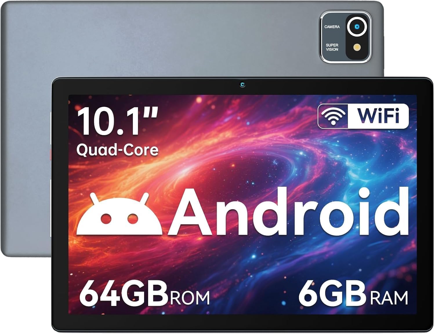 Hakaug Tablet 10 Inch Android OS Quad-Core 6GB RAM 64GB ROM 5000 mAh Battery1280x800 Touchscreen Tablet-PC (Gray)