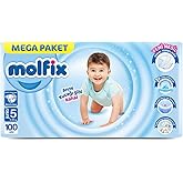 Molfix Mega Paket Bebek Bezi, Junior 5 Beden, 90+10 Adet, Yeni Nesil Rahat Teknoloji, 12-18 kg