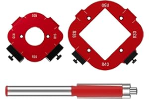 AÉTTÉZOE 2 Stück Router Jig Radius Schablone | Frässchablone Eckradius 8 Größen (R10-R50) | Präzise Alu-Routervorlage für Holzarbeit | Inkl. CNC-gefräster Führungen & Einstellanschlag（rot）