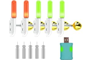 JCSJK 5 pièces de lampes LED de poche pour la pêche, indicateurs de touche à l'extrémité de la canne étanches avec alarme, cloche et boucle pour canne à pêche, accessoire de pêche pour Thanksgiving