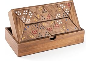 EUROtops Trio-Dominospiel aus Holz – 56 dreieckige Dominosteine aus Pinienholz, Gesellschaftsspiel für 2–6 Spieler, Domino-Neuauflage mit Holzbox