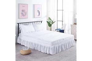 Surwin Gonna da Letto con Volant, Elastico Avvolgente Facile da Installare Mantovane Giroletto, con Volant a Tre Lati in Tessuto per La Decorazione Domestica (Bianca,200 * 200 * 40cm)