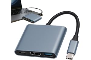 Huybaa Adattatore da USB C a HDM1, adattatore 3 in 1 da USB C a HDM1 4K, convertitore AV multiporta USB 3.0 tipo C 4K per smartphone/proiettore/monitor