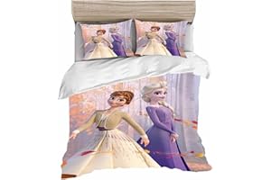 HNSRYLQX Frozen Bettwäsche Kinder, ELSA Bettwäsche 135x200, Bettwäsche 135x200, 100% Baumwolle, Kinderbett Mädchen, Anna Und ELSA Bettwäsche (2,140 x 210 cm)