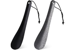 Fadcaer 2-częściowy mały podnóżek ze stali nierdzewnej Mini Lazy Shoe Helper 19 cm uchwyt Podróżny mały przenośny podnośnik do podnóżka z hakiem, Czarny / Srebrny, Taille unique