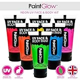 ✅ paintglow® Body Paint en el 6 pack de ahorro: 6 tiendas, Multitactil y hochpigmentierte colores - para el Creolen bajo negro luz.