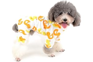 Zunea Overall für kleine Hunde, weiche Baumwolle, Strampler, Welpen, schlafende Kleidung, bezaubernde gelbe Ente, bedruckt, vier Beine, Pyjama-Bekleidung für Haustiere, Katzen, Welpen, S