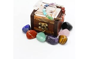 Nvzi Crystals and Healing Stones Set in Wooden Display Box, Gemstones and Crystals Kit, 7 Chakra Stones, Spiritual Gifts for Women, Witchcraft Supplies and Tools, Raw Crystals for Beginners