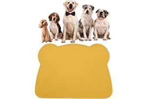 FENGZIZH Cat Food Mat, Silicone Dog Food Mat - BPA-Free, Easy Clean Pet Feeding Mat for Small Medium Cats Dogs - Non-Slip Waterproof Bowl Placemat for Home Trave (Yellow)