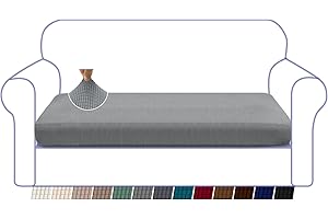 Granbest High Stretch Sofa Seat Cushion Cover Super Soft Couch Seat Cover Sofa Cushion Protector Jacquard Spandex Fabric with Elastic Bottom(3 Seater, Light Grey)