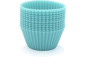 JISILE Lot de 12 moules à muffins réutilisables en silicone de qualité supérieure, respectueux de l'environnement, sans BPA (bleu)