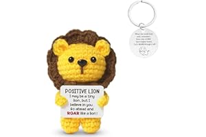 Vspek Leone Positiva all'uncinetto,Bambola Peluche con Biglietto e Portachiavi, Regalo Motivazionale per Famiglia Amici Bambini Collega, Regalo Compleanno Vacanze Decorazione per la Scrivania