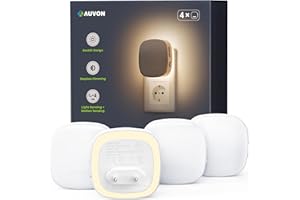 AUVON Nachtlicht Steckdose Hinterleuchtet mit Bewegungssensor und Dämmerungssensor, 4 Stück Night Light Warmweiß 1-50 lm Dimmbar, 8 Einstellbare Helligkeitsstufen für Kinder Flur Treppe Schlafzimmer