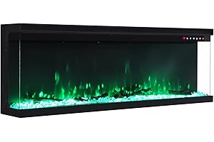 INMOZATA Electric Fire 70inch/177.8cm Recessed/Freestanding Electric Fireplace 3-Side Glass Display Media Wall Fire with 9 Colors Realistic LED Flame Effect Touch Remote Control & Overheat Protection