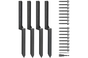 XQZMD Fence Post Repair Stakes, 2/4pcs Heavy Duty Steel Fence Post Anchor with Nails, Drill, Socket, High Hardness Garden Fence Ground Spike for Reinforcement (4 spike)
