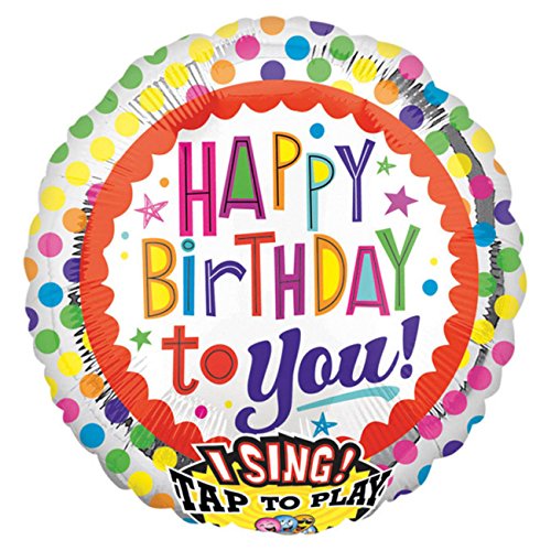 Musikballon Happy Birthday Punkte Stern bunt ca. 71 cm ungefüllt (Ballongas geeignet)