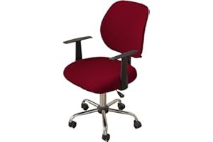 LIFEDX Chair Covers Computer Office Chair Cover,Split Stretch Spandex Seat Slipcover,Corn Silk Fabric Removable Washable Rotating Swivel Chair Protective Covers(No Chair),Wine Red,1PC
