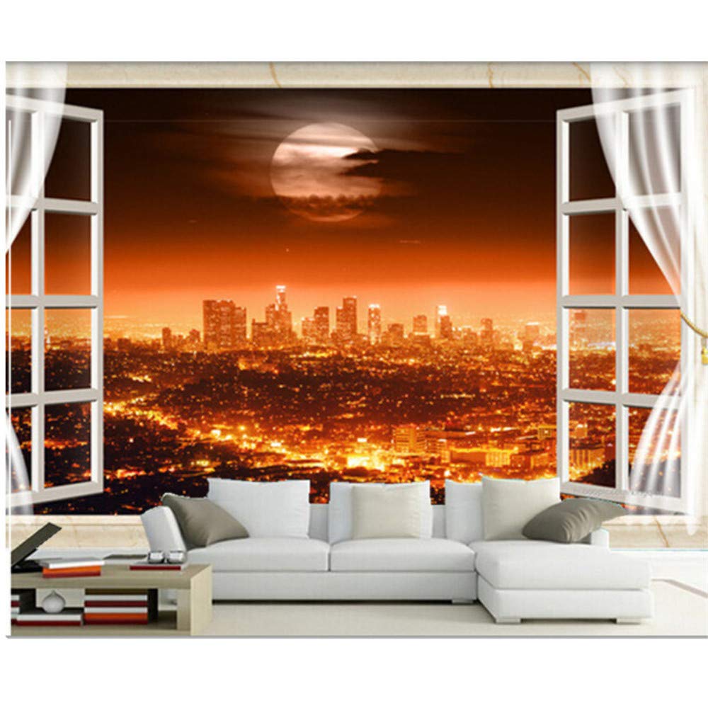 Lovemq Lultimo Murales 3d 3d Bella Città Notte Vista Fuori Dalla Finestra Luci Soggiorno Tv Parete Camera Da Letto Carta Da Parati 190x150cm