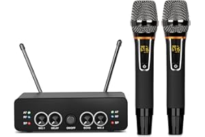 Depusheng R1 Drahtloses Mikrofon, Metall Dual Professional UHF Cordless Dynamic Mic Handmikrofonsystem für Home Karaoke, Meeting, Party, Kirche, DJ, Hochzeit, Home KTV Set, 50M