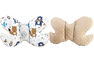 Medi Partners KOPFKISSEN Kinder Nacken Nackenstütze 100% Baumwolle/Minky Baby Nackenhörnchen für Auto Kinderwagen autofahrt Reisen Schlaf Hals Kissen Schlummerrolle (Boho Animals mit beige Minky)