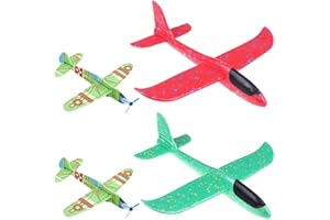 Yijunmca Red Green 14.2” Throwing Foam Plane 2 Flight Modes Glider Plane Flying Toy for Kids 2 Holes Styrofoam Airplanes Gifts for Boys Girls Outdoor Sport Aircraft Birthday Party Favors, 2 Packs