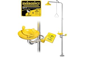 CGOLDENWALL Kombiniertes Notfall-Augenspül- und Duschset mit 12L/min Augenspülwasserdurchfluss 304 Augenspülstation aus Edelstahl Dusche mit ABS-Becken für Fabrik/Labor/Maschinen/Bauindustrie