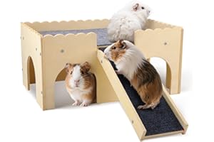 STRIXORN Cachette pour Cochon d'Inde - Jouet en Bois pour Cochon d'Inde - avec escalier et Tapis - 2 Animaux - pour Hamsters, Lapins et Chinchillas