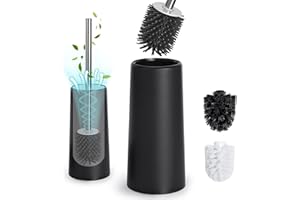 Fourindo Silikonowa szczotka do toalety, ze stali nierdzewnej, w zestawie 3 wymienne głowice (biały, czarny, silikon), szybkoschnąca do WC i uchwyt