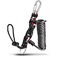 THE WHITE SHOP Scuba Diving Lanyard, Heavy Duty Stainless Steel Spring Coiled Lanyard with Quick Release Buckle and Dive Flag Webbing Strap for Cameras and Dive Lights (Black)