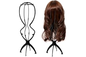 RAIRSKY 2 Pezzi 50 cm Lunghi Pieghevole Portatile per Parrucche Plastica Porta Pieghevole Altezza Regolabile Porta Parrucca Donna Testa per Parrucca Pieghevole Asciugatrice Parrucche per Viaggi (Nero)