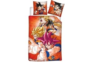 AYMAX Manga Déco - Parure da letto per bambini Dragon Ball Super Goku, copripiumino 140 x 200 cm, federa 63 x 63 cm