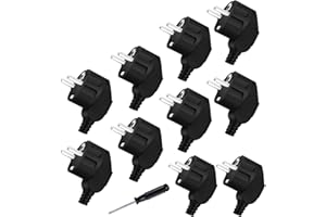 BILIPLE Schuko Lot de 10 prises de contact de protection 250 V 16 A, fiche Schuko angulaire, 2 broches fiche électrique, européenne fiche de sécurité avec protection anti-pli, pour câble 8 à 10 mm, IP20 pour