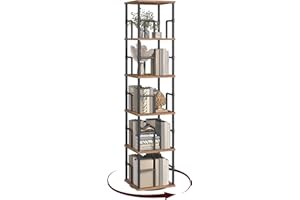 MAHANCRIS Libreria Girevole a 5 Livelli, Scaffale Angolare Indipendente, 360°, Stile Industriale, con Protezioni, per Soggiorno, Camera da Letto, Studio, Ufficio, Marrone Vintage e Nero ABKHR1601