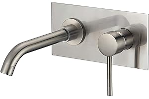 VALAZ Grifo de lavabo empotrado redondo monomando con embellecedor cuadrado y caño de 21 cm curvO