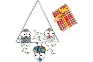 Gift Wrapped for Zayookey Multicolor Owls Window Hanging Suncatchers Panel Bird Stained Window Hangings Ornament for Wall Home Garden Decor Gift
