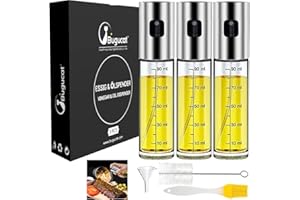 Bugucat Spruzzatore Olio 3PCS 100ML,Spray Olio Cucina di Olio Ricaricabile Bottiglia di Vetro con misurazioni per Cottura Barbecue Controllo dell'Olio per frittura Diet 100ml con Imbuto a Spazzola