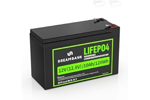 DREAMDASH 12V 10Ah LiFePO4 Battery Lithium Rechargeable, Cycle Life > 3000 cycles at 80% DOD, works from -20℃ to 60℃, IP55 for Ride on Car, UPS, Solar Wind power system, E-bike, Lighting, Scooter