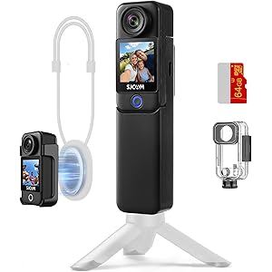 SJCAM C300 4K Pocket Action Camera,7Hour Power, 6-Axis Stabilizer, Dual-Touch Screen Body Camera, Waterproof, Suitable for Vlogging and Live Streaming, with Helmet Mount Kits, Black (64GB SD Card)