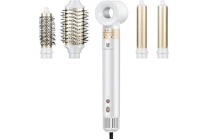 webeauty [5 w 1] Suszarka do włosów i stylizacji powietrza, 110,000 obr/min, 20 M/S, 200 milionów jonów ujemnych o dużej prędkości, z dmuchaną szczotką i lokówką do włosów, biała