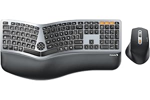 ProtoArc EKM01 Plus Clavier et Souris Ergonomique sans Fil, Bluetooth Ensembles Clavier Souris Ergo avec Repose-Poignets, Design Divisé, Rechargeable, Silencieux, AZERTY, pour PC et Mac