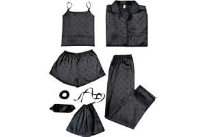 Jamron Flickor 7PCS Satin Pyjamas Set Vår Sommar Höst Toppar & Byxor Shorts Sömnkläder