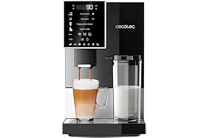 Cecotec Cafetera Superautomática Cremmaet Compactccino Black Silver, 19 Bares, Sistema Thermoblock, Grano recién molido con Plug&Play, Depósito 150gr café con molinillo, 1,1 L agua, 400ml leche